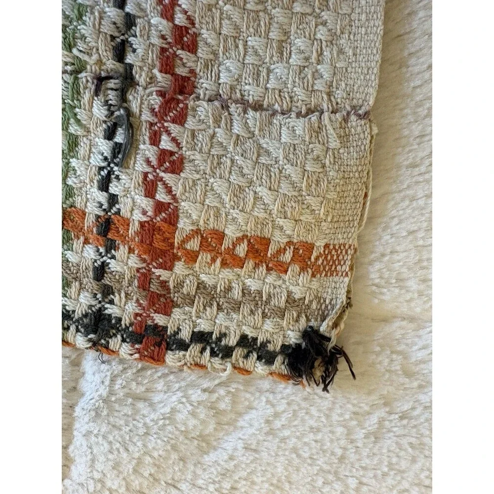 Vintage Woven Remnants Fabric Orange Yellow Green Brown Plaid MCM 2 Pieces